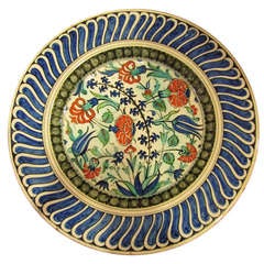 19th Century Iznik Large Plate - Orientalist with Ceramic Hyacinth Carnation