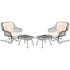 Vintage Four Large Scale Woodard Mesh Lounge Chairs and Ottomans
