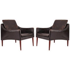 Pair of All Original Hans Olsen 800 Leather Lounge Chairs