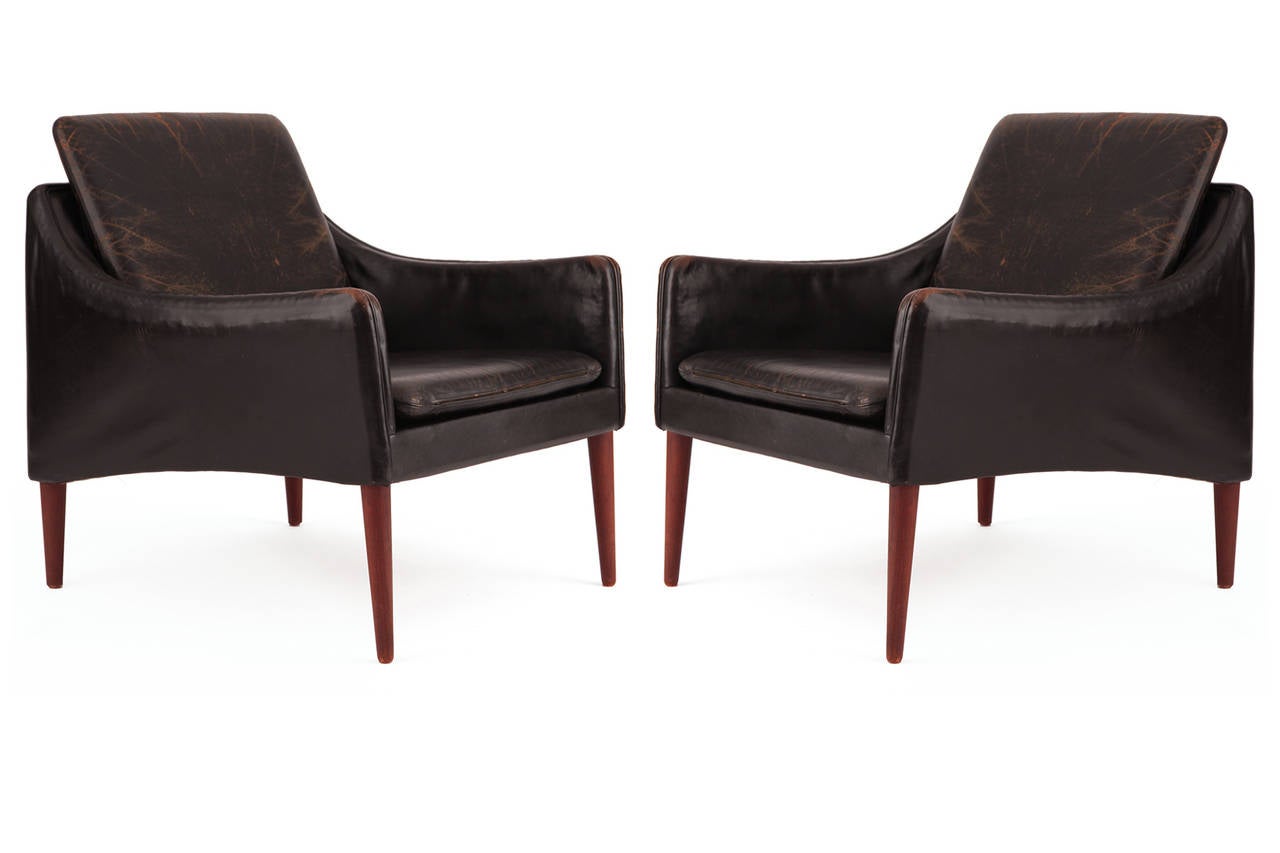 Pair of All Original Hans Olsen 800 Leather Lounge Chairs