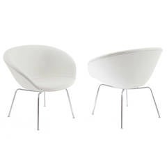 Pair of White Leather Arne Jacobsen Pot Chairs
