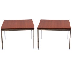 Pair of Walnut & Steel Tables by Florence Knoll