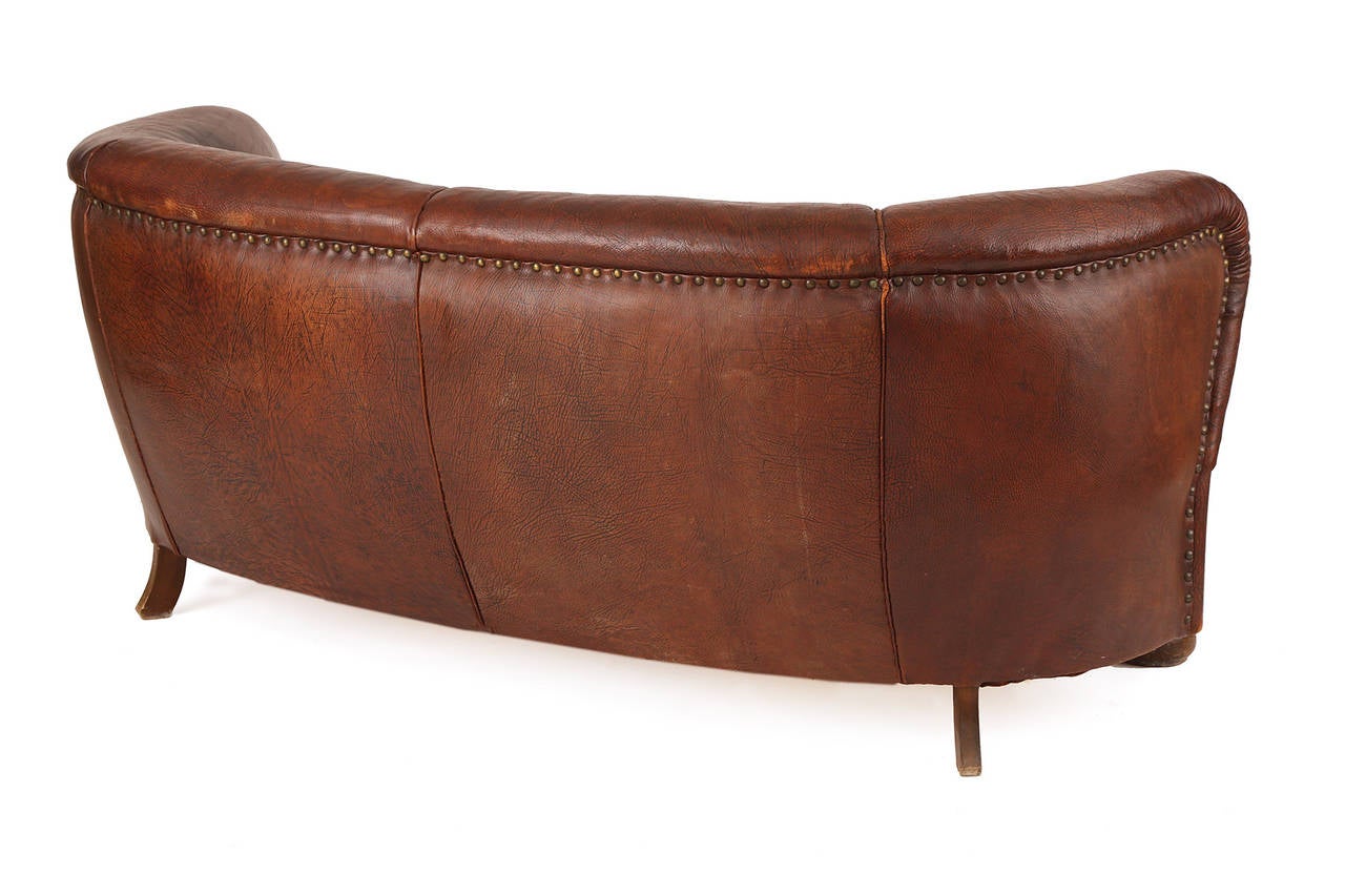 Beech 1930s Free-Form Danish Leather Sofa After Flemming Lassen