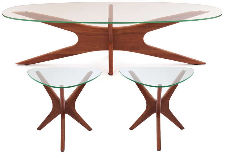 Sculptural Walnut & Glass Cocktail Table by Adrian Pearsall In Good Condition In Phoenix, AZ