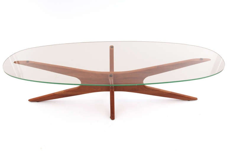 Mid-Century Modern Sculptural Walnut & Glass Cocktail Table by Adrian Pearsall