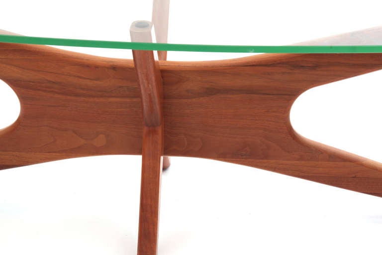 American Sculptural Walnut & Glass Cocktail Table by Adrian Pearsall