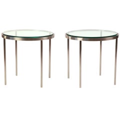 Pair of Stainless Steel & Glass Tables by Bruetton