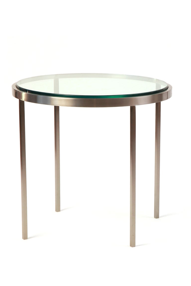 Pair of Stainless Steel & Glass Tables by Bruetton