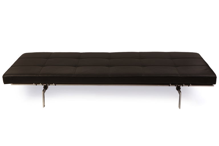 Poul Kjaerholm for Fritz Hansen PK80 daybed circa early 1980's. This example has a satin finished stainless steel frame and supple black leather cushion. It is in phenomenal original condition. Please see our other listings for more items by Poul