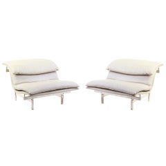 Phenomenal Saporiti Stainless & Mercedes Leather Lounge Chairs