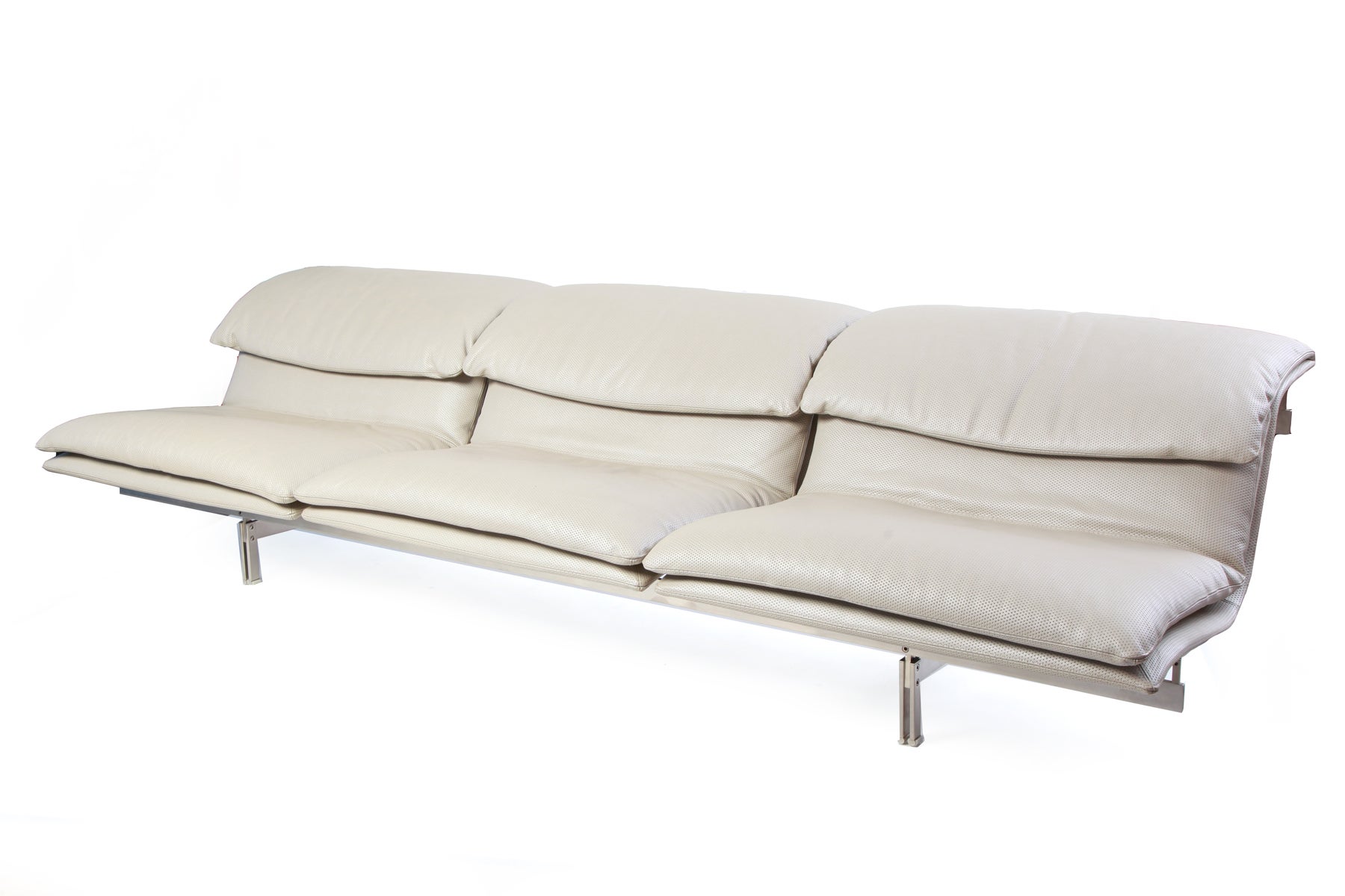 Phenomenal Saporiti Stainless Steel & Mercedes Leather Sofa