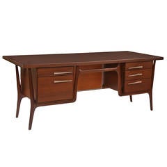 Vintage Walnut and Anodized Aluminum Executive Desk