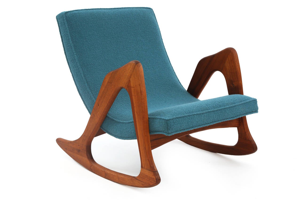 Mid-Century Modern Adrian Pearsall Walnut and Upholstered Rocking Chair