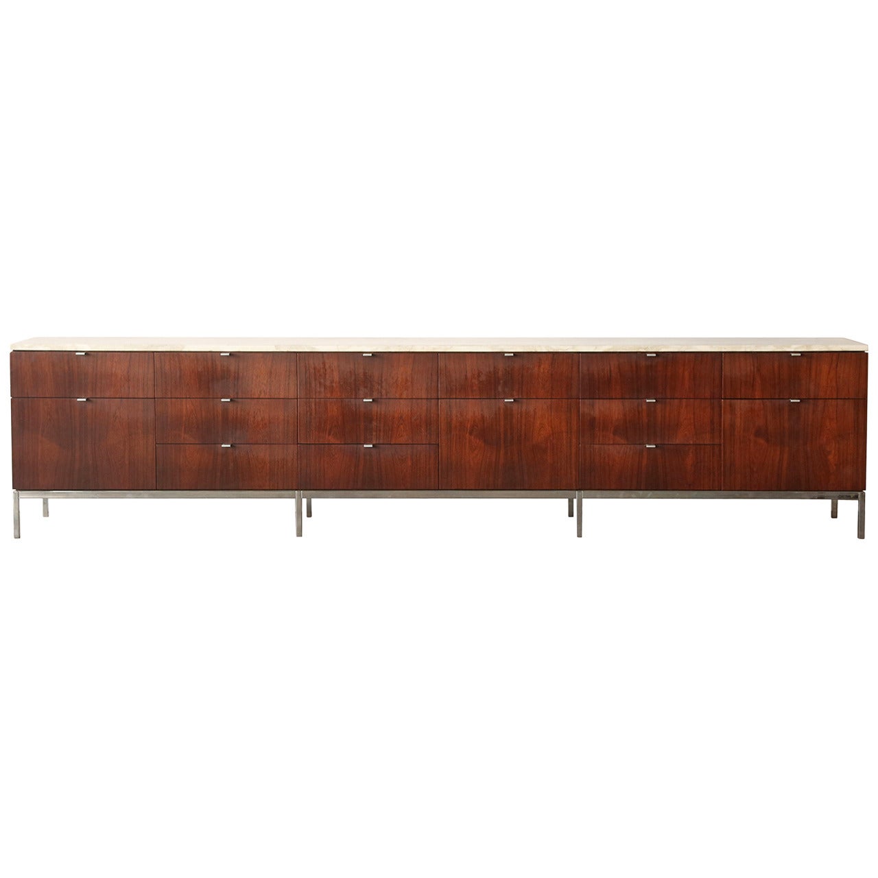 Custom Calacatta Marble and Rosewood Knoll Credenza