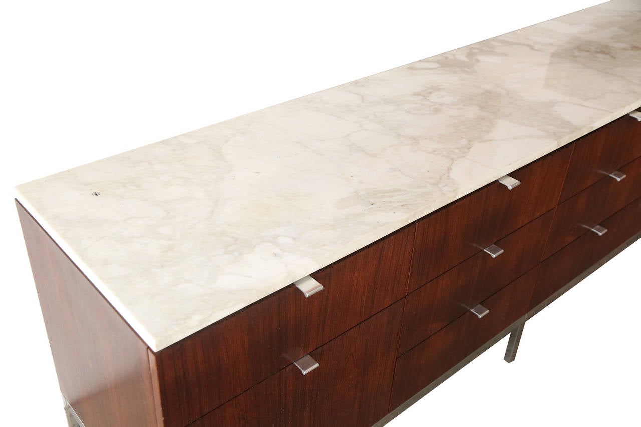 Mid-Century Modern Custom Calacatta Marble and Rosewood Knoll Credenza