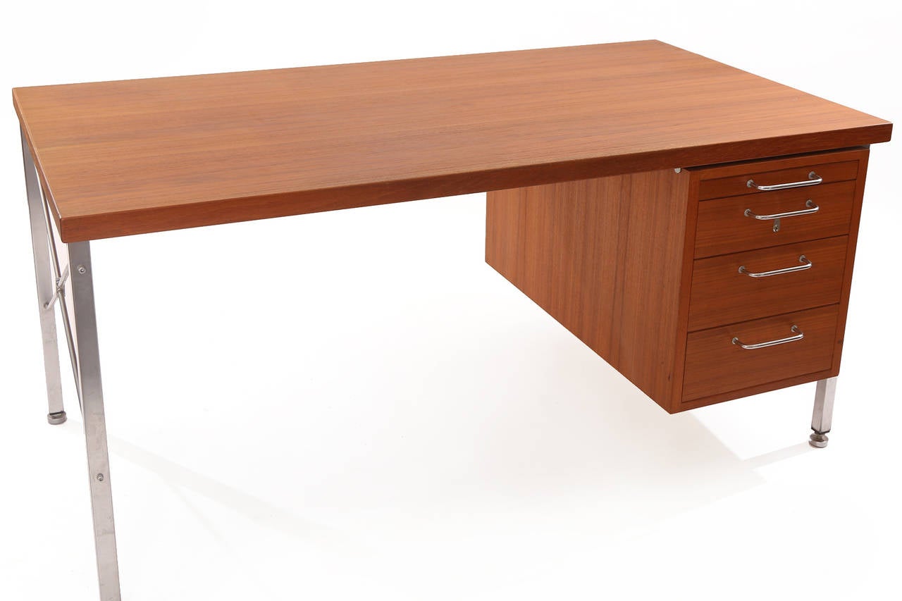 Danish Hans Wegner Teak and Steel Executive Desk