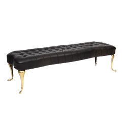 Tufted Leather and Brass Italian Bench
