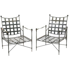 Salterini Iron Arm Chairs Ottomans & Table