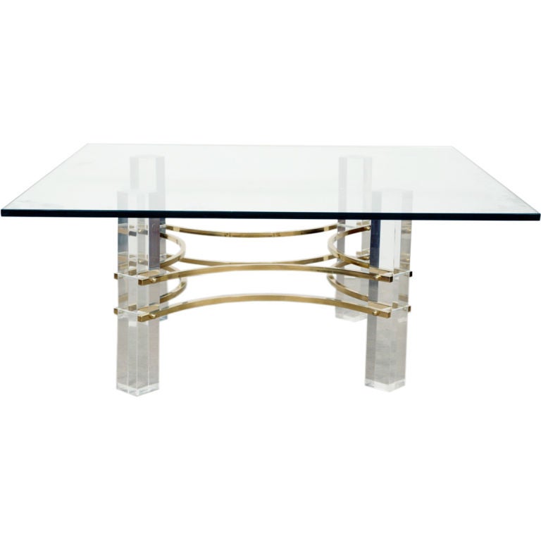 Decorative Lucite and Brass Cocktail Table For Sale at 1stDibs