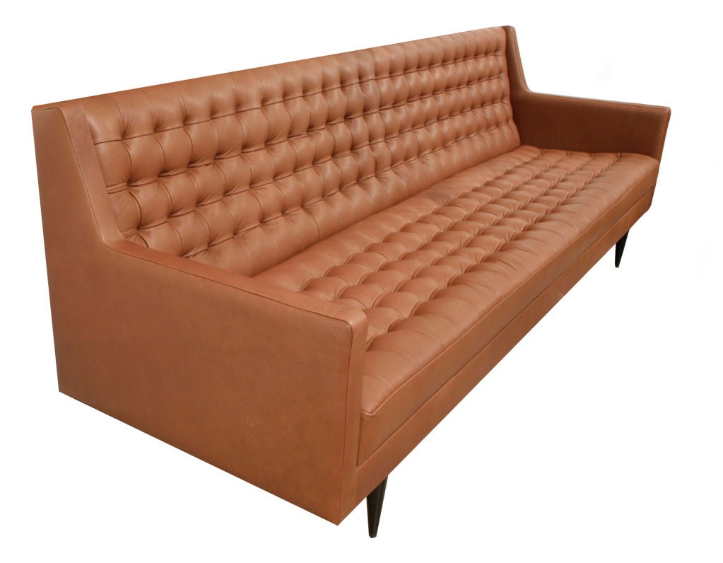 Toffee Brown Leather and Ebonized Walnut Sofa at 1stdibs