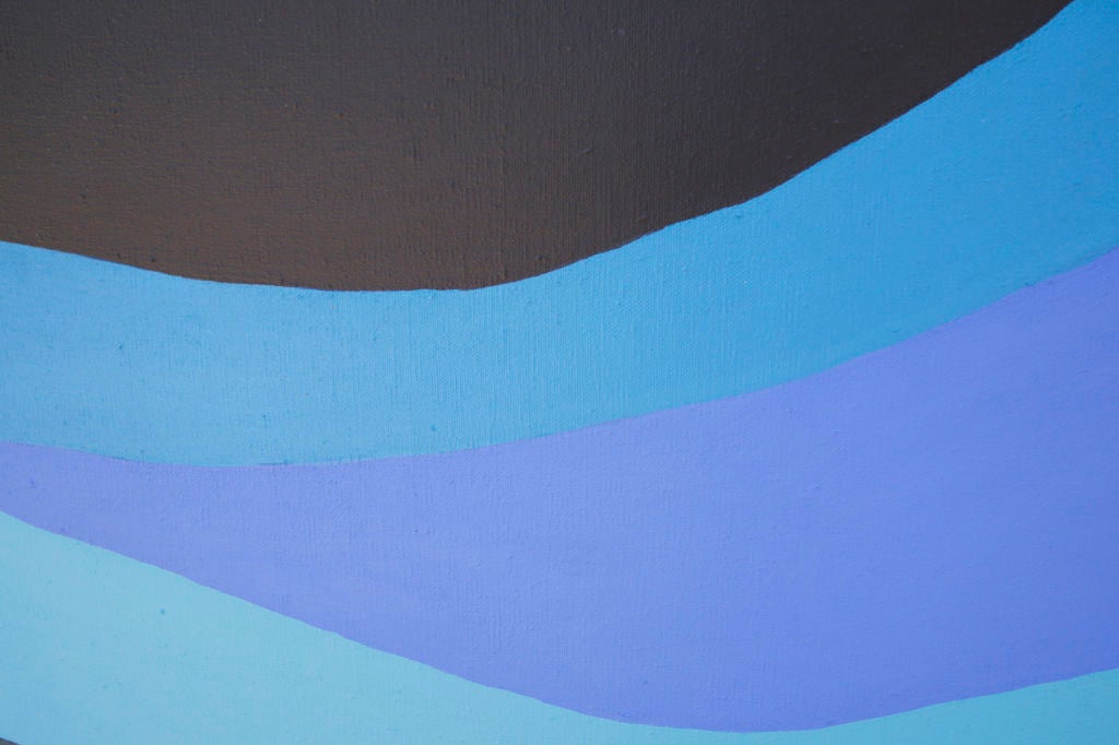 Mid-Century Modern Jackie Carson Blue Painting on Canvas