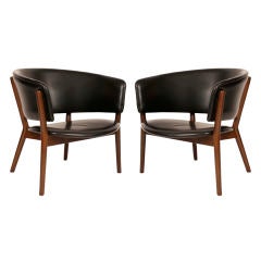 Rare Pair of Nanna Ditzel Leather Lounge Chairs