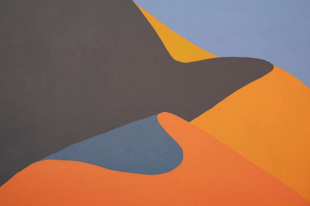 Orange and blue mountain scape by Jackie Carson, circa early 1980s. Titled 