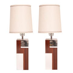Pair of Rosewood & Chrome Brazilian Lamps