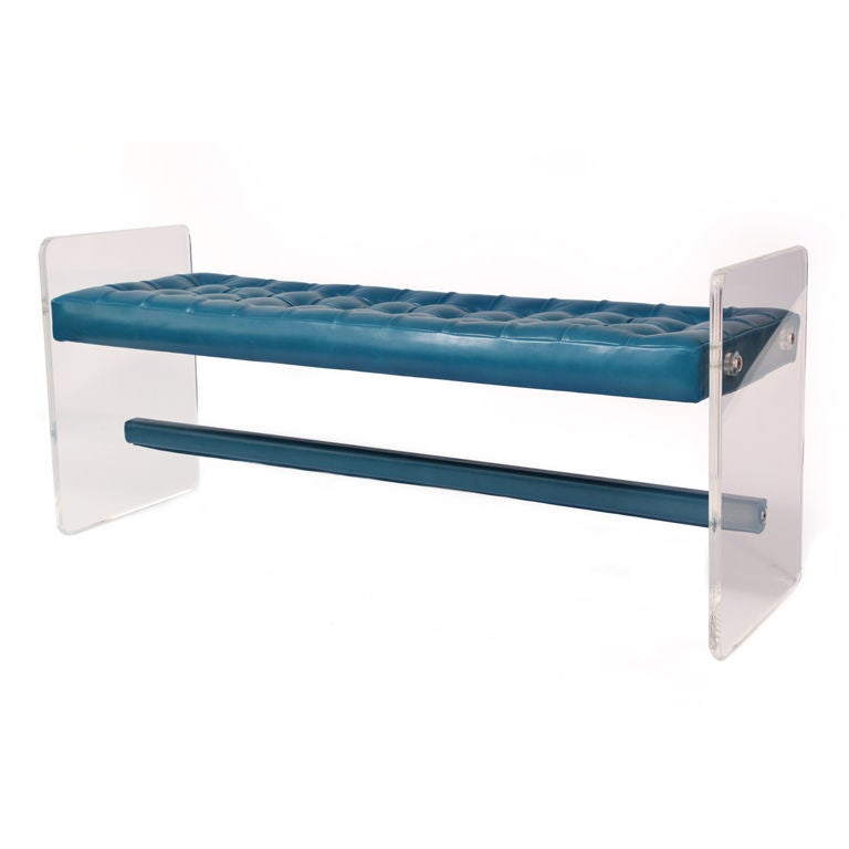 Glamorous Lucite & Leather Bench
