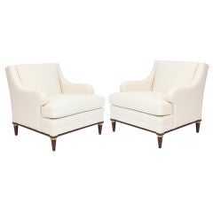 Vintage Dapper Leather Walnut 
Brass Lounge Chairs