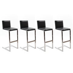 4 Cantilevered Chrome & Leather Barstools