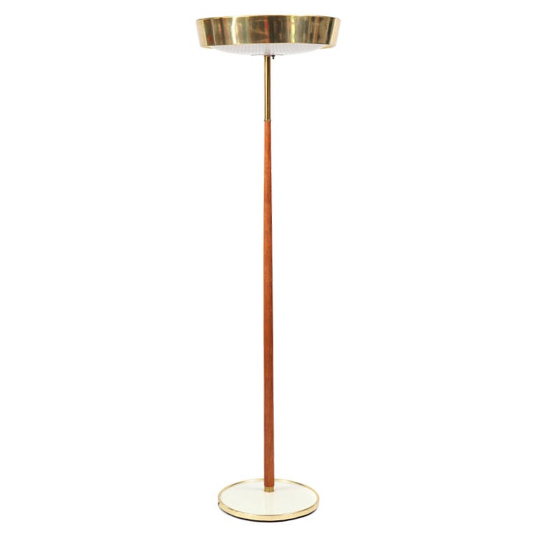 Brass Mahogany & Metal Floor Lamp by Stiffel