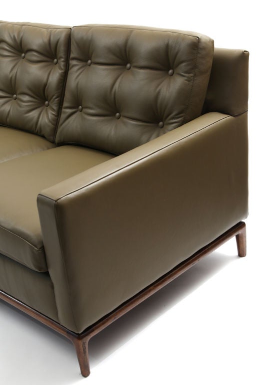 Fern Green Leather & Walnut Sofa