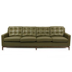 Fern Green Leather & Walnut Sofa