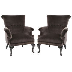 Vintage Pair of Velvet & Ebonized Walnut Parlor Chairs