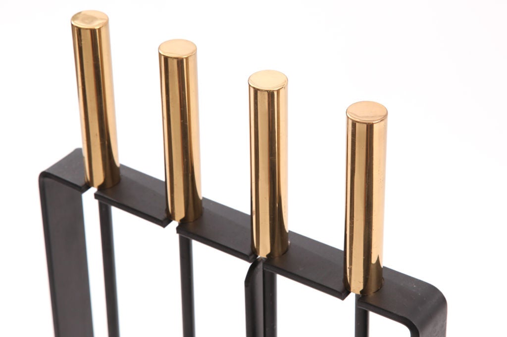 Late 20th Century Iron & Brass Modernist Fireplace Tools