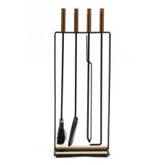 Iron & Brass Modernist Fireplace Tools