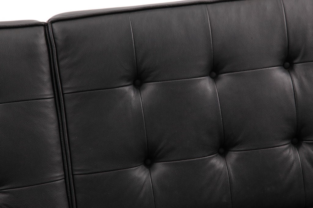 American Button Tufted Leather & Chrome Sofa