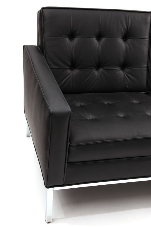 Late 20th Century Button Tufted Leather & Chrome Sofa