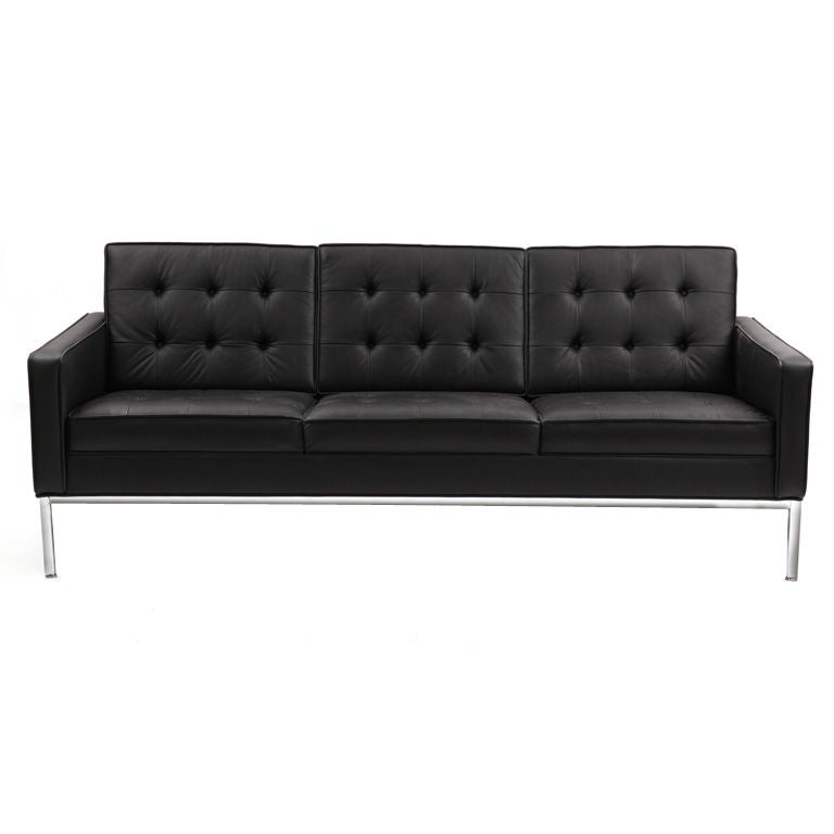 Button Tufted Leather & Chrome Sofa