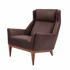 Striking Leather & Walnut Lounge Chair