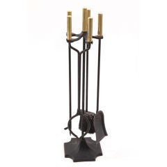 Iron & Brass Modernist Fireplace Tools