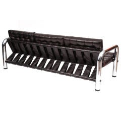 Sleek Tubular Chrome & Aubergine Leather Sofa