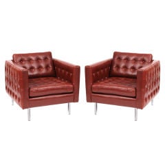 Tufted Leather and Chrome Lounge Chairs
