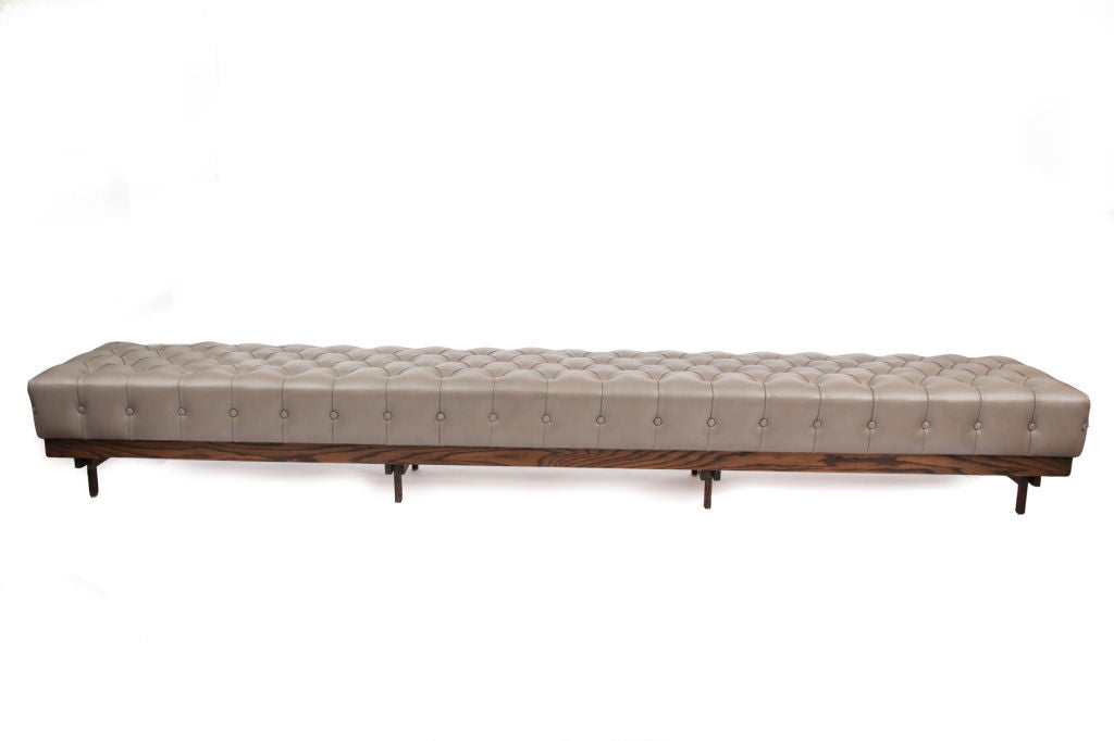 Custom 10 Foot Leather & Oak Benches
