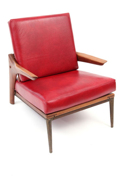 Walnut Leather & Bronze Prototype Chair by Allen Ditson