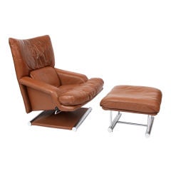 Retro Rolf Benz Swivel Lounge Chair & Ottoman