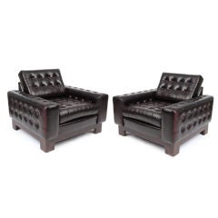 Handsome Solid Oak & Tufted Leather Club Chairs