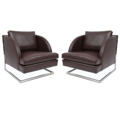 Cantilevered Chrome & Leather Club Chairs
