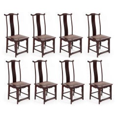 Elegant Asian Moderne Rosewood and Linen "Cloud" Dining Chairs